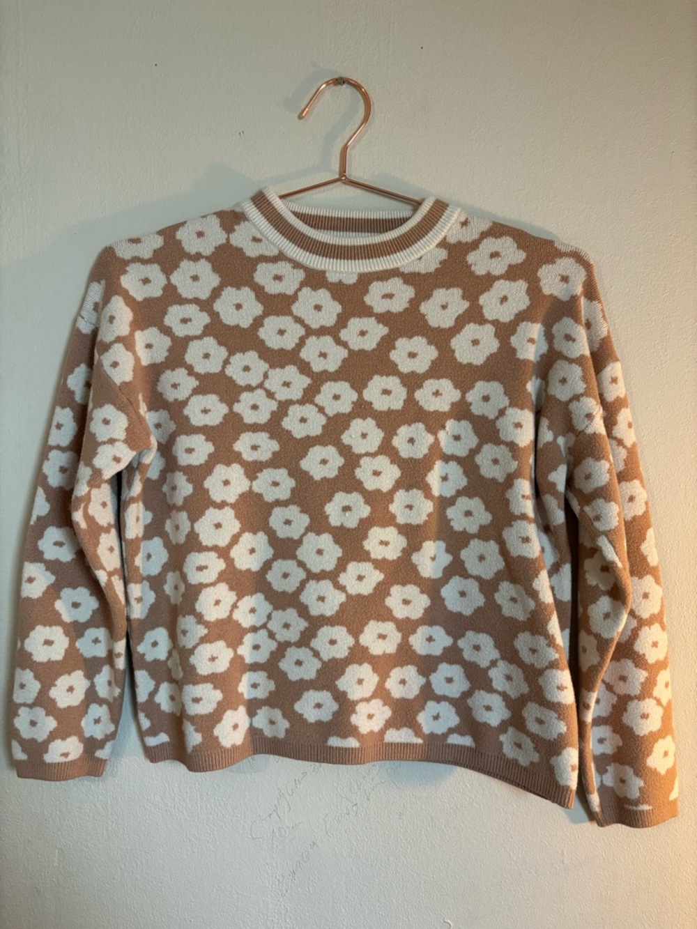 Cream Floral Crewneck Sweater in Tan - Women's
